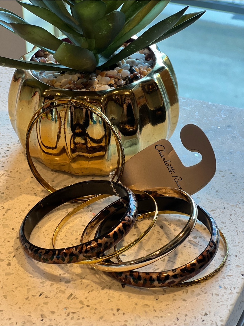 Charlotte Russe Leopard Print and Gold Tone Bangle Set